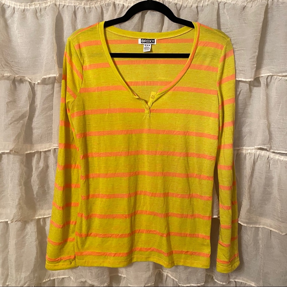 Roxy Yellow & Neon Pink Striped Shirt